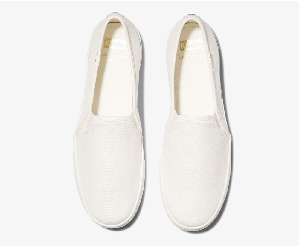 Womens Keds Slip Ons - Kate Spade new york Double Decker Logo Foxing - White - 8139-DNRVW